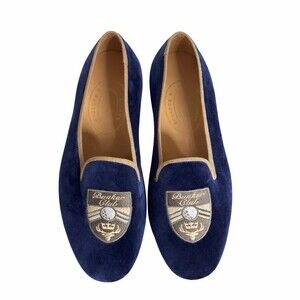 Stubbs & Wootton Men’s Navy Velvet Smoking Slippers Bunker Club Crest Loafers